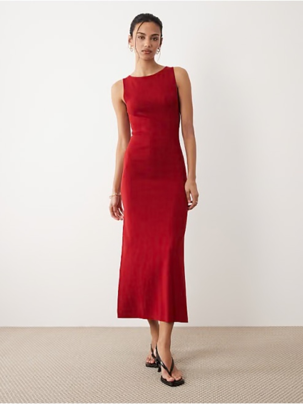 Sag Harbor Red Sleeveless Midi Dress